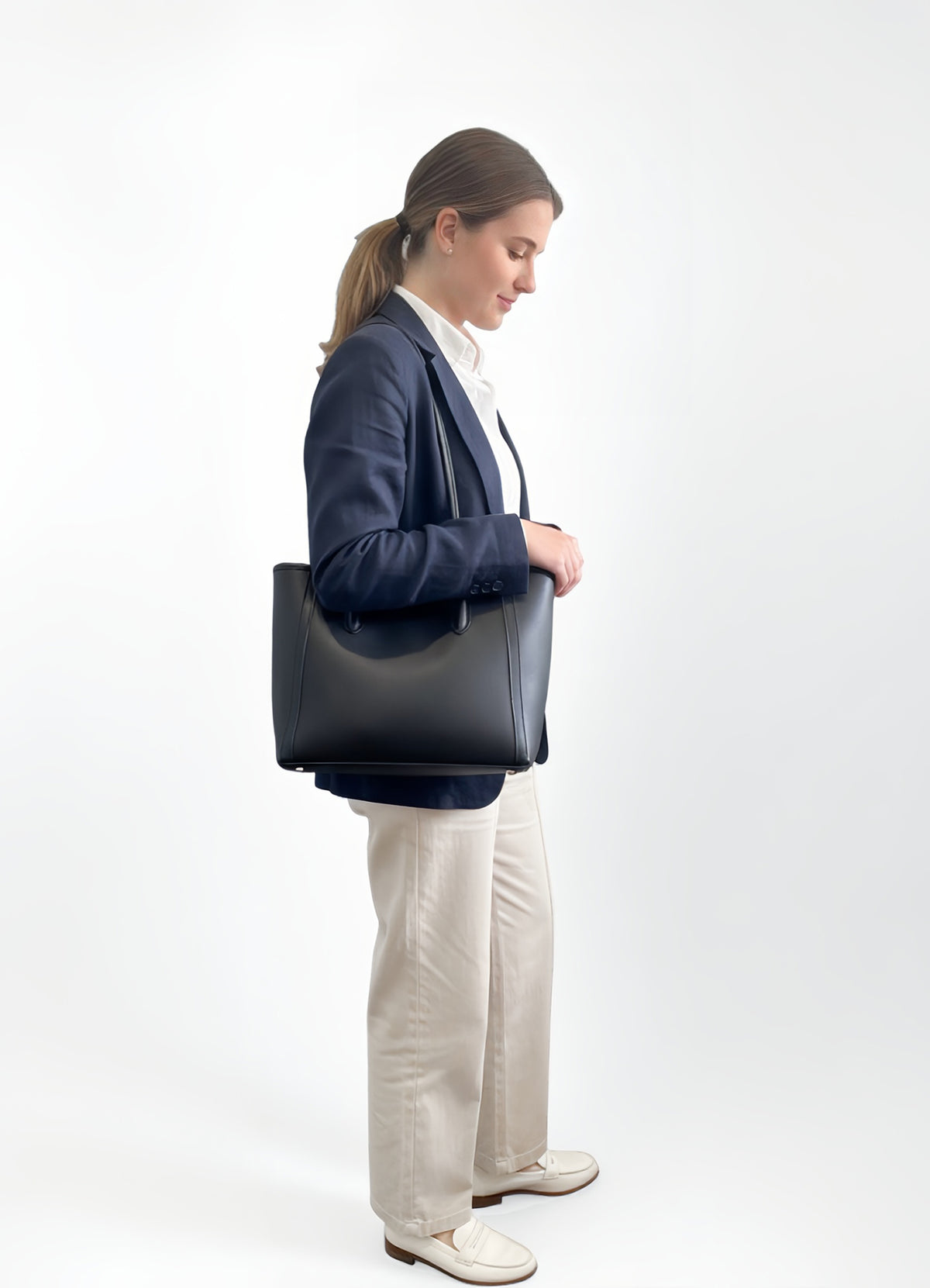 Eiyye Black PU Leather Tote Bag Worn Over Shoulder for Daily Carry Style