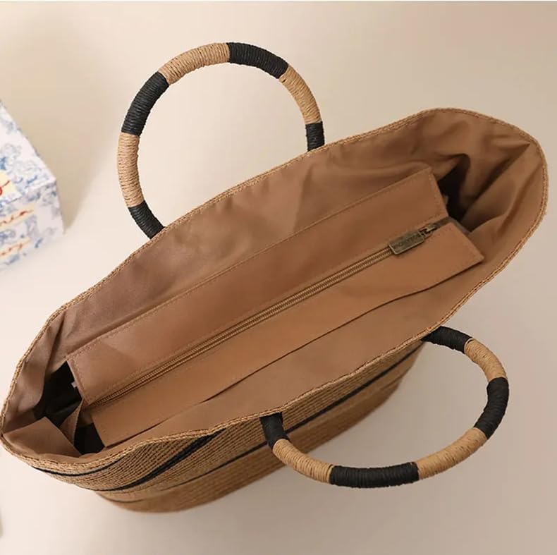Eiyye Woven Tote Bag Featuring Secure Top Zipper Closure for Easy Access and Everyday Protection