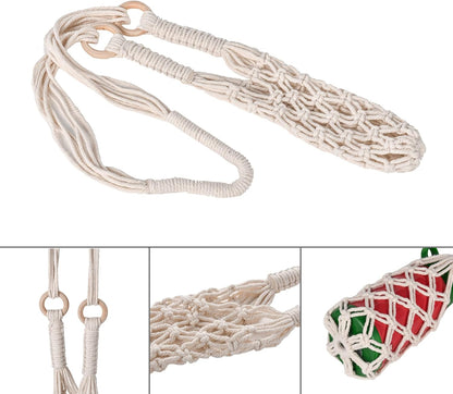 Handmade Eiyye Off White Crochet Water Bottle Holder Detailed View of Woven Body Strap Connection and Craftsmanship
