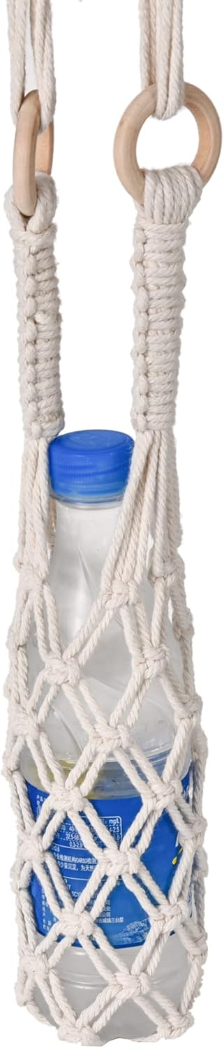 Boho Chic Eiyye Off White Cotton Water Bottle Sling with Mineral Water Bottle for Hands Free Daily Carry