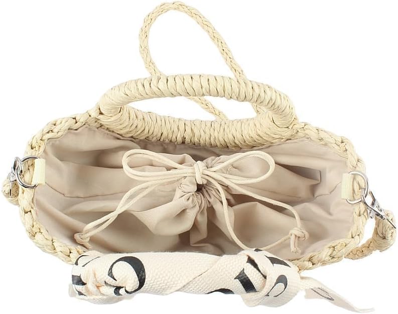 Burlap Straw Shoulder Handbag Featuring Adjustable Drawstring Closure for Secure Storage