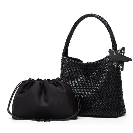 Eiyye Woven Tote Bag with Detachable Inner Pouch, Soft PU Leather Texture, and Minimalist Design for Everyday Carry