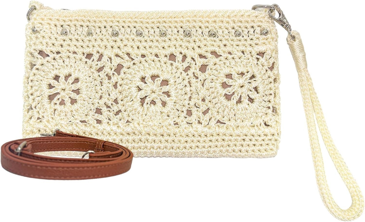 Light Yellow Crochet Wristlet Wallet with a detachable strap and compact everyday design