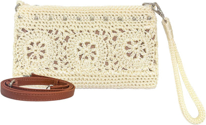 Light Yellow Crochet Wristlet Wallet with a detachable strap and compact everyday design