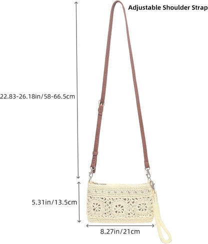 Light Yellow Crochet Wristlet Wallet with overall dimensions and size details
