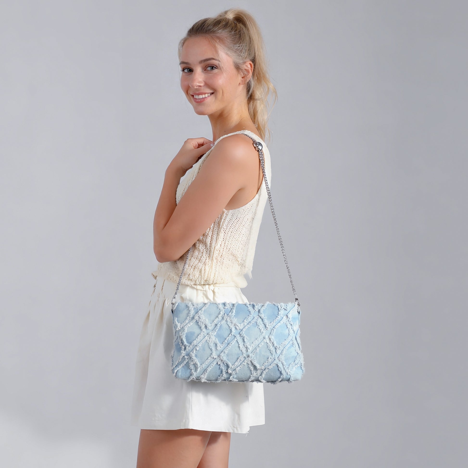 eiyye Denim chain shoulder bag with adjustable strap for women
