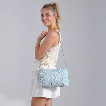 eiyye Denim chain shoulder bag with adjustable strap for women